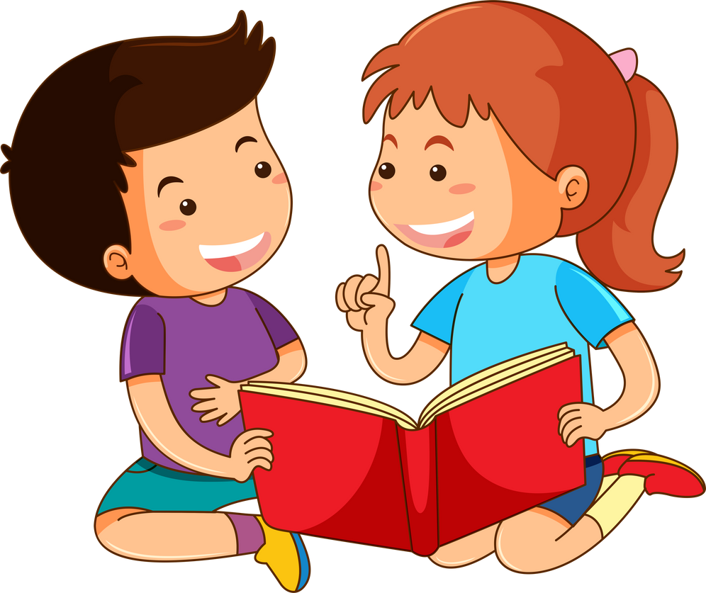 Boy and girl reading storybook